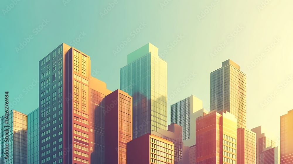 Fototapeta premium City Skyline with Sunrise, and Urban Landscape.