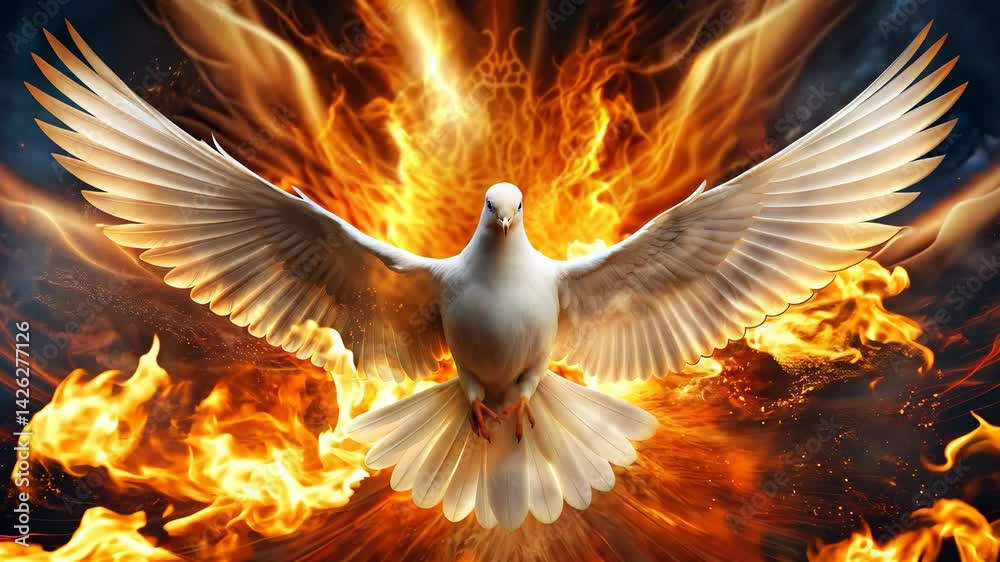 Holy Spirit dove with open wings flying in fiery flames 4K Stock Video ...