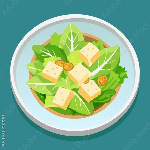 Fresh Green Salad with Croutons and Tomatoes