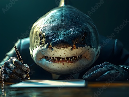 Shark in a business suit ready to seal a lucrative deal