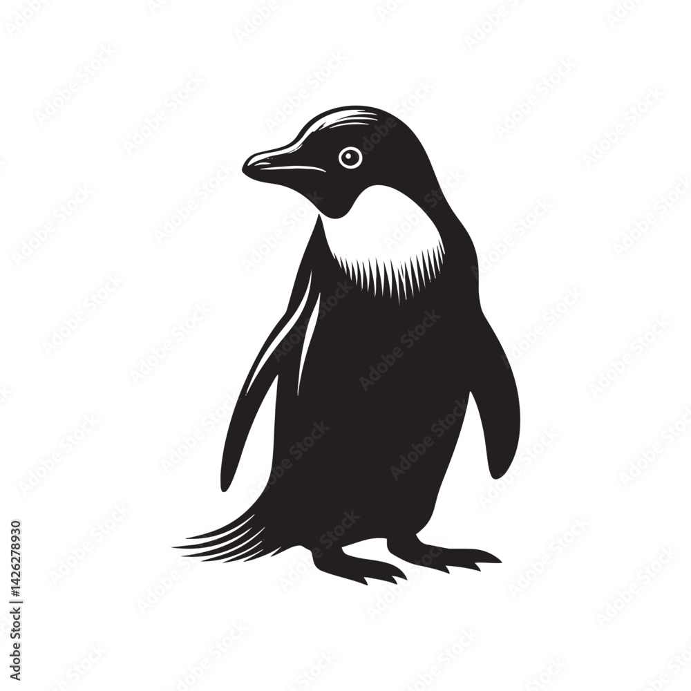 Obraz premium Elegant Adelie Penguin Silhouette Vector - Minimalist Wildlife Illustration - Perfect for Nature Posters, Educational Materials, Logos, and Art Projects.