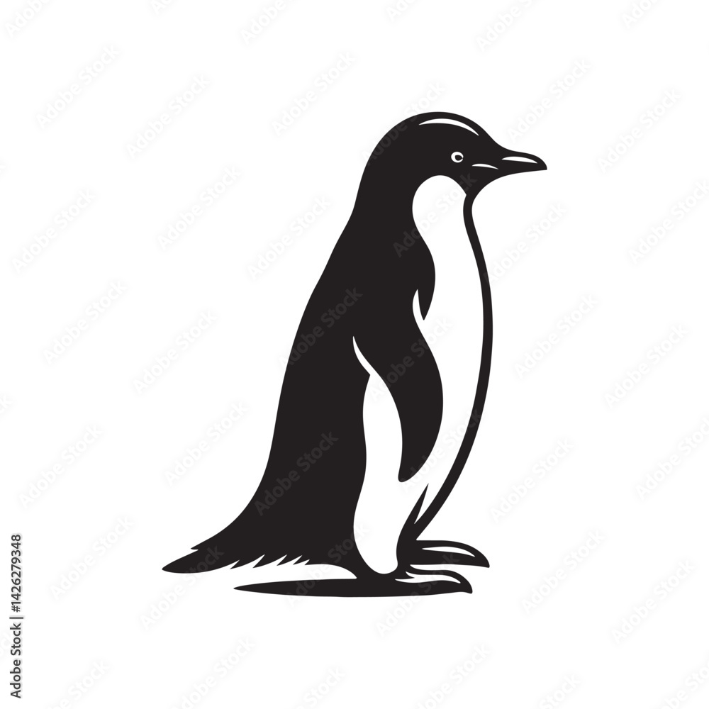 Obraz premium Elegant Adelie Penguin Silhouette Vector - Minimalist Wildlife Illustration - Perfect for Nature Posters, Educational Materials, Logos, and Art Projects.