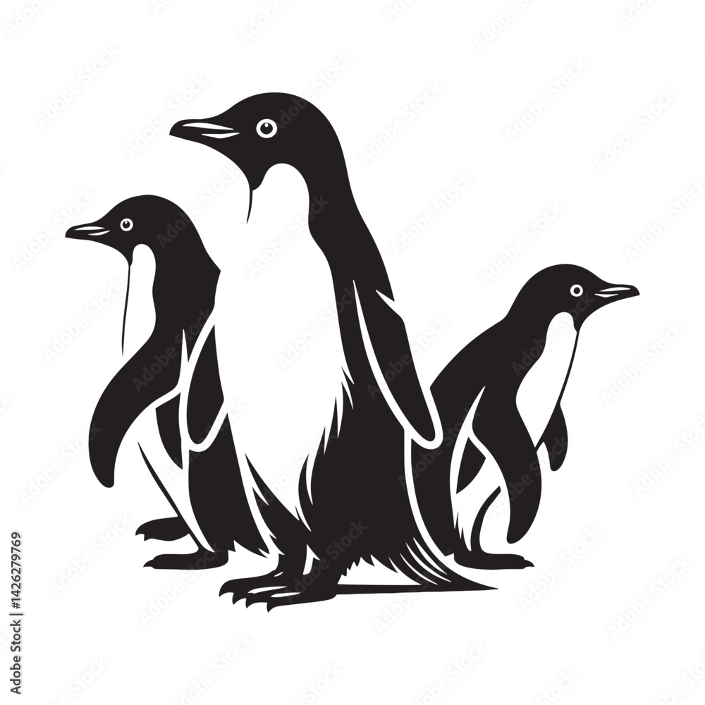 Obraz premium Elegant Adelie Penguin Silhouette Vector - Minimalist Wildlife Illustration - Perfect for Nature Posters, Educational Materials, Logos, and Art Projects.