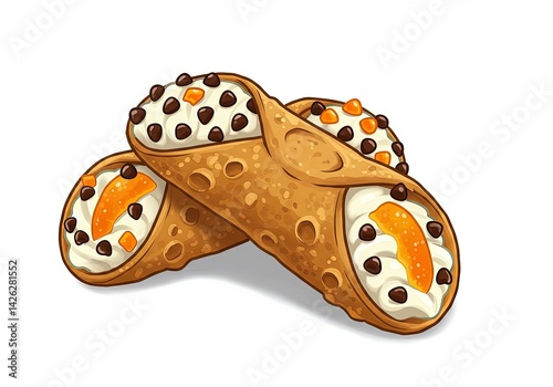 Italian cannoli dessert cream filling chocolate chip on white background