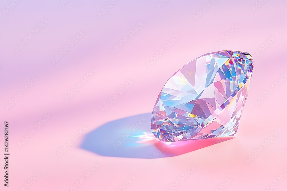 Sparkling diamond on pastel pink background, showcasing brilliance and facets Sparkling diamond on pastel pink background, showcasing brilliance and facets