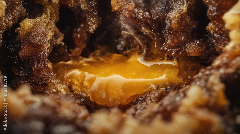 Fototapeta premium Close-up macro shot showing the golden crispy texture and juicy inside of karaage freshly torn open