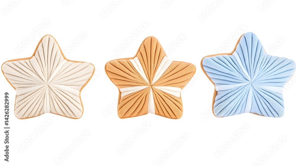 Obraz premium Three star-shaped cookies in beige, tan, and light blue