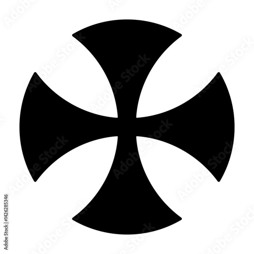 Early Celtic cross, a cross patty with rounded ends of the arms, also known as cross alisee, and cross formy. Symbol and sign, used in medieval Christian ornamentation. Isolated illustration. Vector