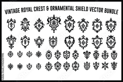 Royal Crest & Vintage Heraldic Shield Vector Bundle | Ornamental Coat of Arms Set