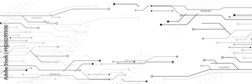 Abstract grey circuit line technology pattern on white background, futuristic vector illustration of digital circuitry design for tech backgrounds	