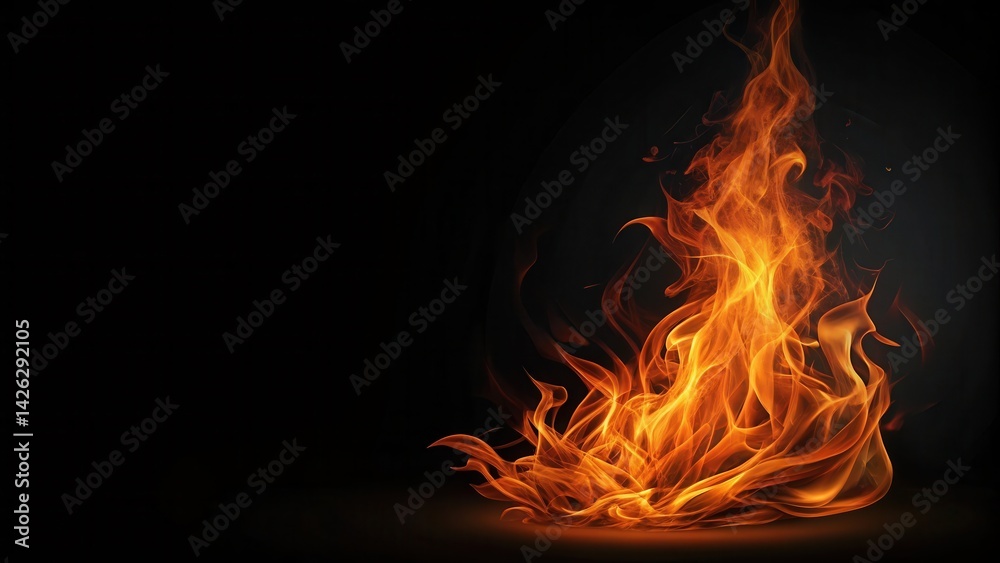 Fototapeta premium Fiery orange flames rising against a dark background, ideal for intense designs and dramatic visuals