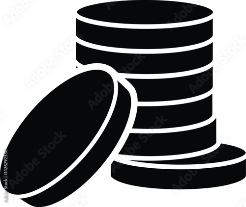 Coin Stack Silhouette: A minimalist, stark silhouette of a stack of coins, highlighting the shape, shadow, and potential wealth they represent.