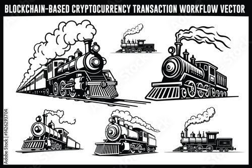 Vintage Steam Train Vector Bundle | Classic Locomotive Clipart Set