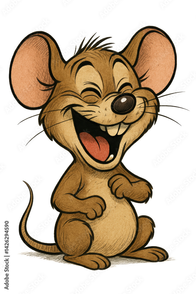 Smiling Cartoon Mouse with Expressive Features and Lively Pose