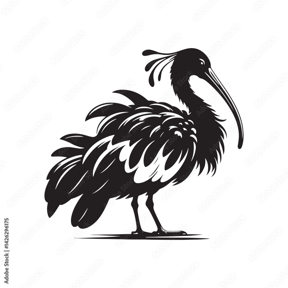 Fototapeta premium Majestic African Sacred Ibis Silhouette Vector - Elegant Wading Bird Design for Nature Art - African Sacred Ibis Illustration.