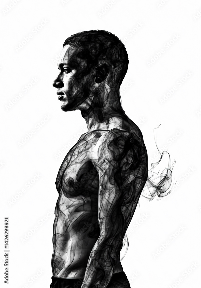 Fototapeta premium Dark smokes forming into an image of man