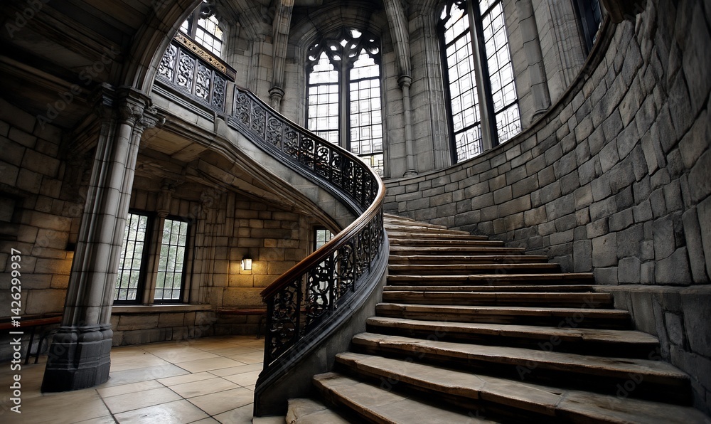 Fototapeta premium Spiral staircase in a gothic-style building