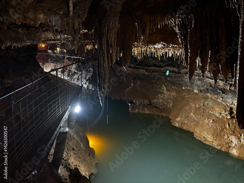 Photography stalagmites and stalactites underground in cosmic cave cavern Arkansas Eureka Sp