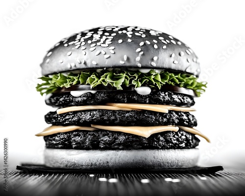 Dark burger, food art, studio shot