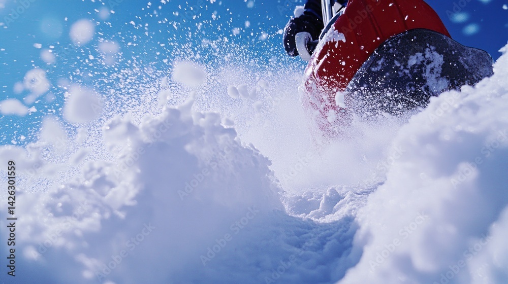 Naklejka premium Snowboarder carving fresh powder