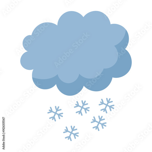 Snow cloud cartoon with falling snowflakes. Suitable for winter designs, Christmas cards, weather related illustrations, and children's book illustrations