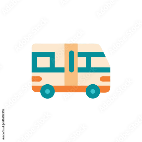 Camper van icon in flat colorful style