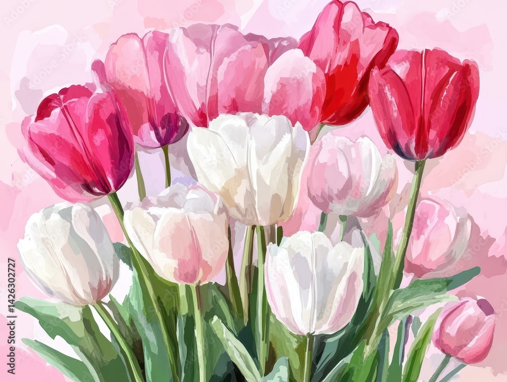 Obraz premium Watercolor Tulips A Springtime Celebration of Color
