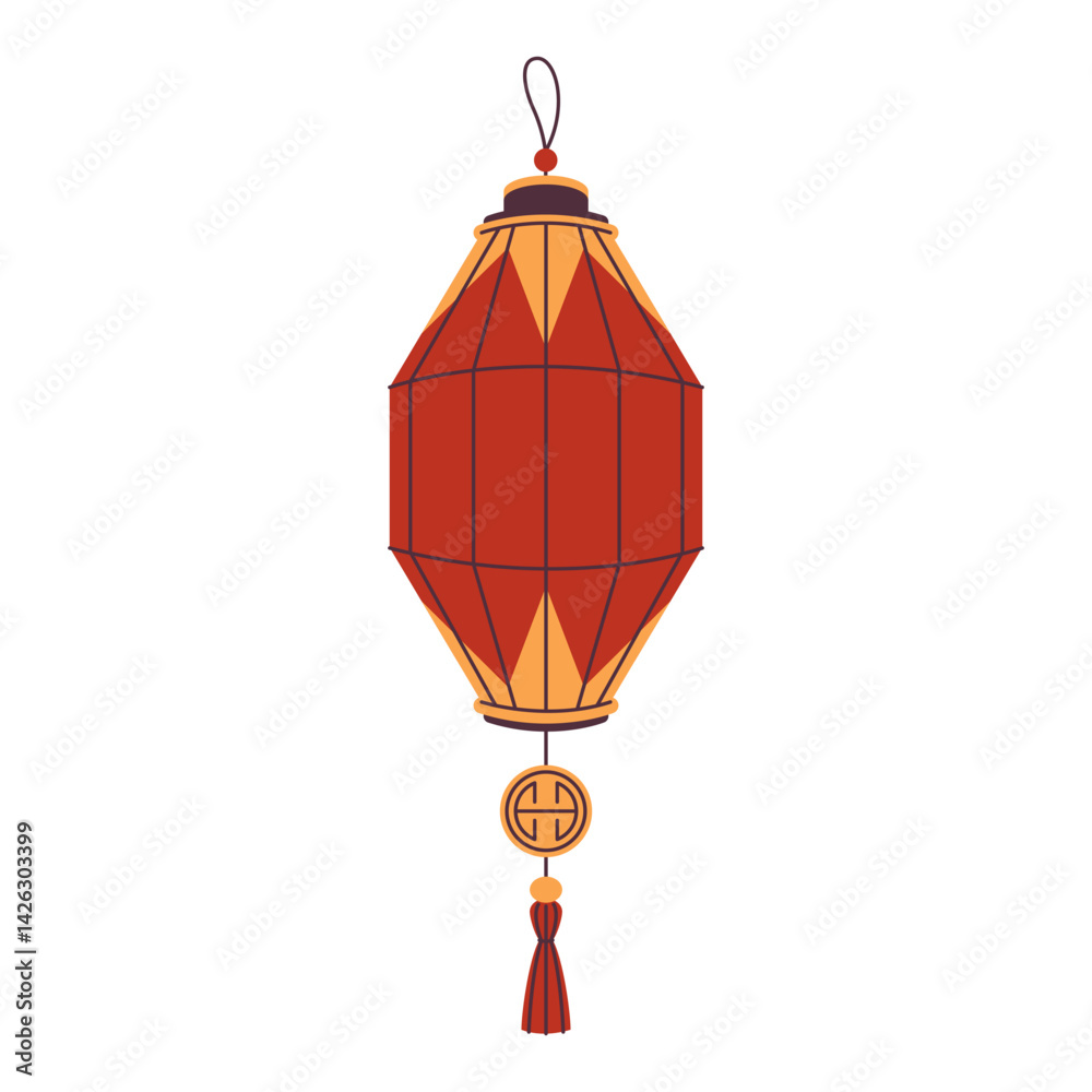Obraz premium Isolated Chinese lantern or China lamp. Vector Asian decoration or Hong Kong celebration ornament. Eastern traditional hanging garland. Festoon for holiday and festival. Chinatown embellishment.