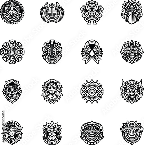 Collection of Glyph Style Hispanic Traditional Icons 

