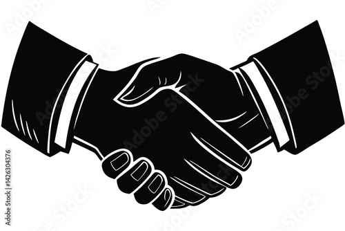 Black and white vector illustration of two business people handshake graphic style