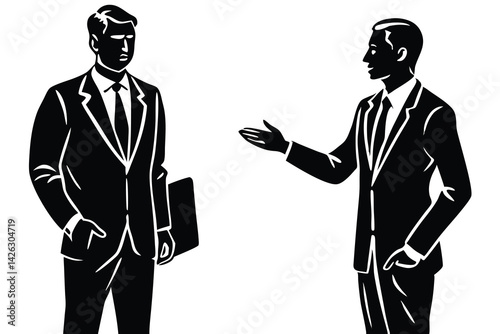 Business discussion silhouette two men in suits engaged in conversation and negotiation