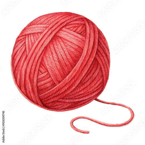 Red wool yarn ball png knitting thread png craft material png white background image