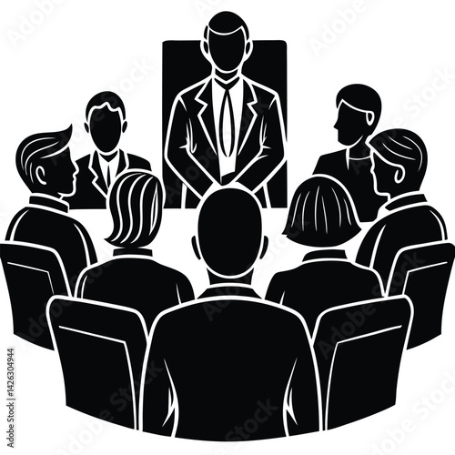 Business meeting black and white illustration presentation conference corporate gathering