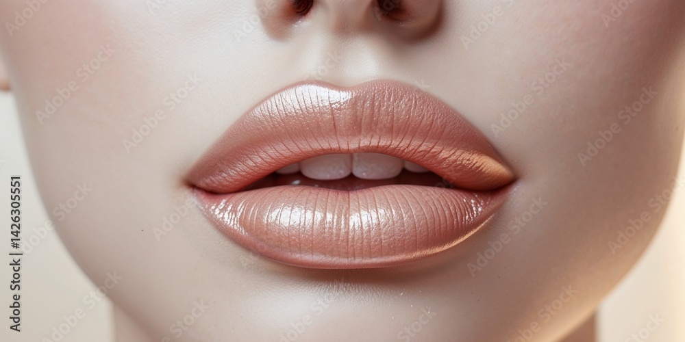 Obraz premium Glossy lips close up in natural lighting.