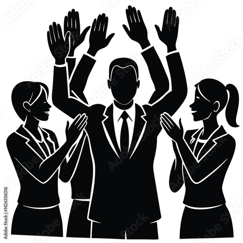 Business team celebrating success colleagues applauding hand gesture black and white vector