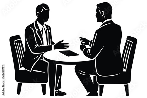 Businessmen meeting silhouette at round table discussing corporate strategy and financial planning