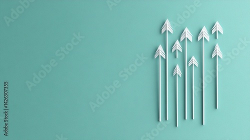 Abstract upward arrows on teal background
