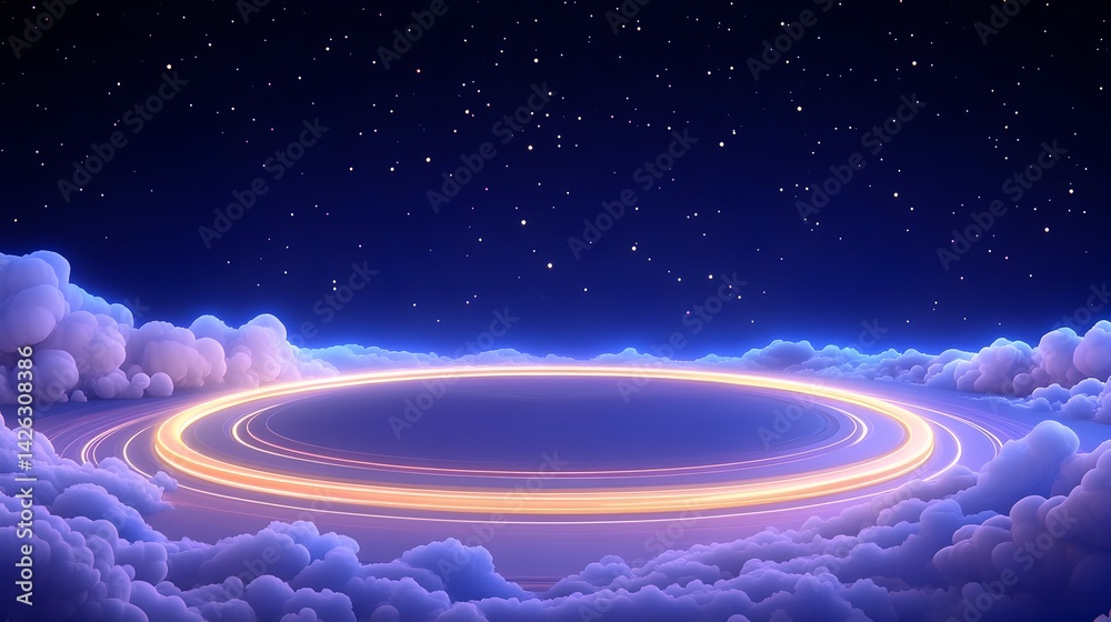 Obraz premium Glowing ring above clouds against starry night