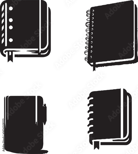 Vector Silhouette Collection of Stylish Notebook and Book Designs