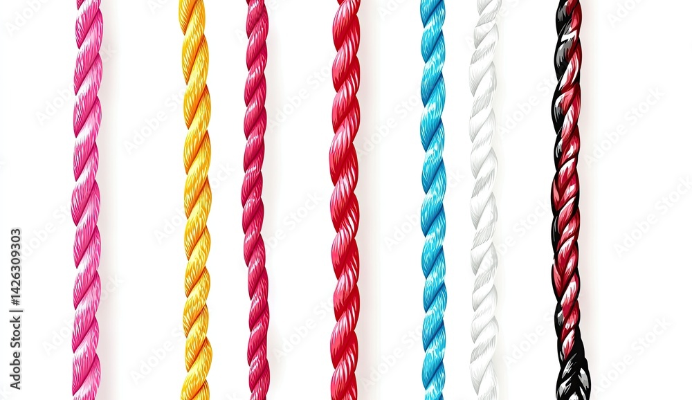 Obraz premium Colorful twisted rope strands on white background