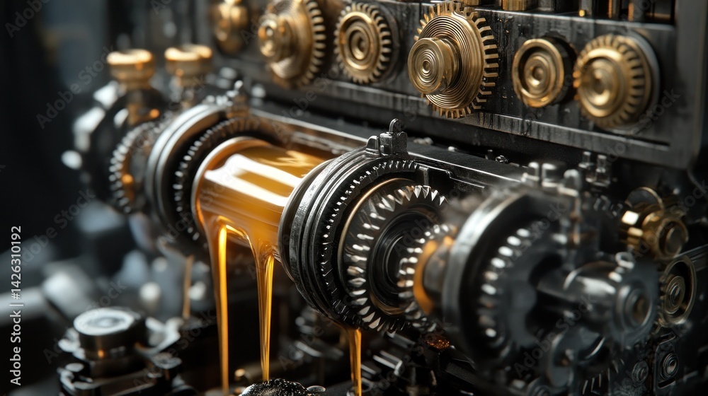 Engine Oil Dripping Through Complex Machinery Engine Oil Dripping Through Complex Machinery