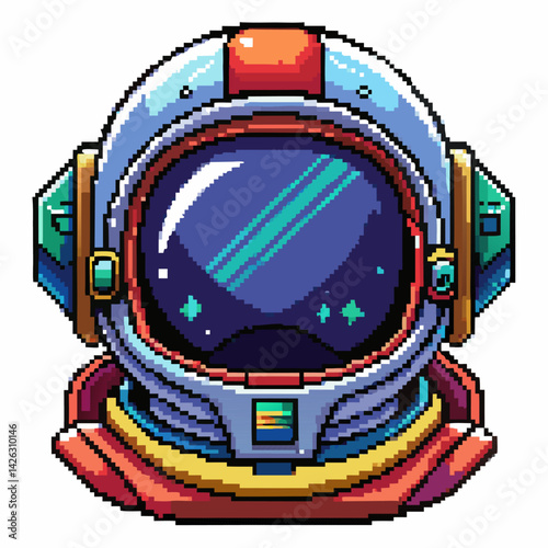 Retro Pixel Art Astronaut Helmet Vibrant Sci Fi Space Illustration