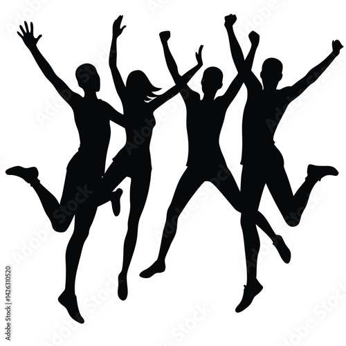 Group of people jumping silhouette celebrating success and achievement vector illustration
