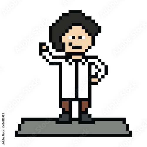 Cute pixel cartoon 8bit character man doctor or scientist game care for decoration pharmacist male doctor uniform in hospital 8 bit male pixel art game 8bit png vector.