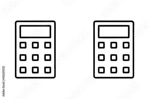 Assorted line art calculator icons with multiple designs, suitable for school, digital, and business themes, line art icon set