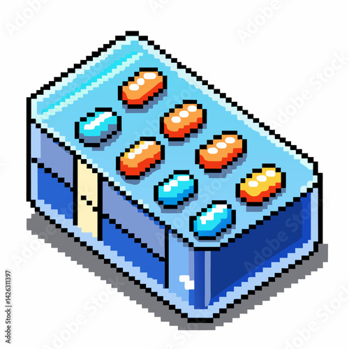 Isometric Pixel Art Retro Capsule Box Design for Game Icons and Graphics