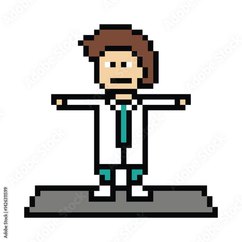 Cute pixel cartoon 8bit character man doctor or scientist game care for decoration pharmacist male doctor uniform in hospital 8 bit male pixel art game 8bit png vector.