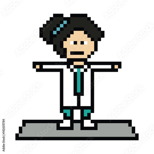 Cute pixel cartoon 8 bit character woman doctor scientist game care decoration pharmacist female doctor uniform lady in hospital 8 bit woman pixel art game 8bit png vector.