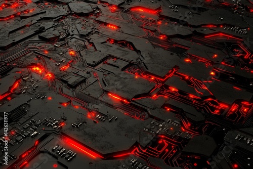 A glowing, abstract circuit board design symbolizing modern tech and interconnectedness