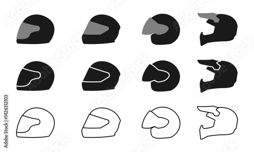 motorcycle helmet icon set vector illustration isolated on white background.